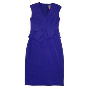 Vince Camuto Royal Blue V Neck Sleeveless Sheath Dress Bow Detail Midi Size 10